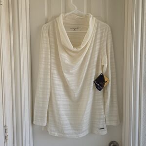 Smartwool XL Merino Wool Blend Draped Burnout Cowl Neck Long Sleeve Top Natural